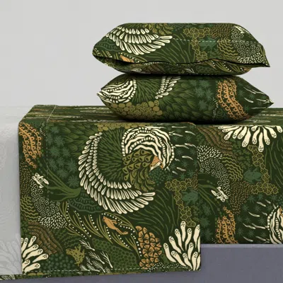 Spoonflower Frogs And Mosses Party Green And Cream Full Sheet Set