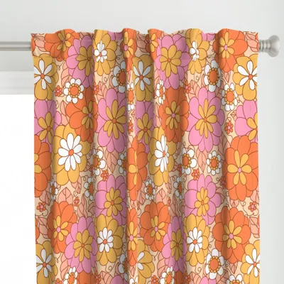 Spoonflower Fun Florals 1970s Orange Curtain Panel