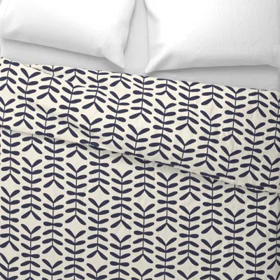 Spoonflower Funk Fern Navy On Cream Wide Cotton Sateen 3.5 oz 26" X 20" Standard Knife Edge