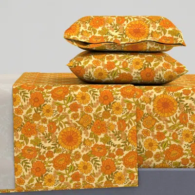 Spoonflower Funky Florals In 70's Oranges And Greens King Sheet Set