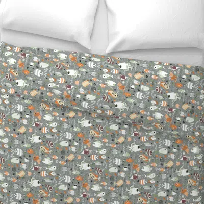 Spoonflower Funny Fish - Orange And Green Wide Cotton Sateen 3.5 oz 26" X 20" Standard Knife Edge