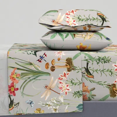 Spoonflower Garden Of Dragonflies Mushroom Grey // X-large Queen Sheet Set