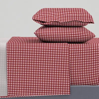 Spoonflower Garnet And Black Gingham 2 Quarter Inch Squares Garnet Queen Sheet Set