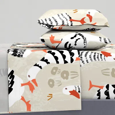 Spoonflower Geese Black And White Patterned Farm Animals - L Queen Sheet Set
