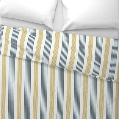 Spoonflower Gender Neutral Denim Blue & Mustard Yellow Ticking Stripe Linen Kids Room Euro Pillow Sh