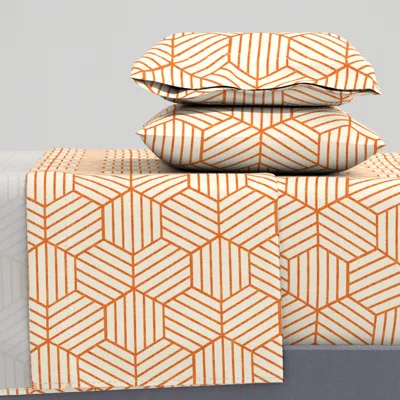 Spoonflower Geo Honey Combo Orange Burnt - Pearl Queen Sheet Set