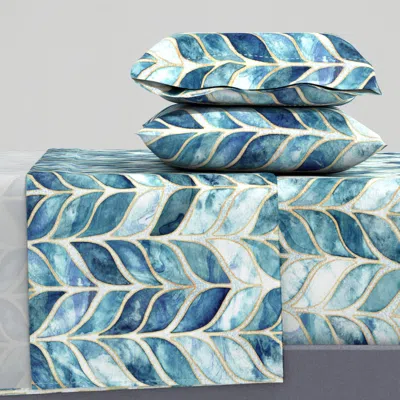 Spoonflower Gilded Watercolor Whale Tail Tiles - Medium Scale Cal King Sheet Set