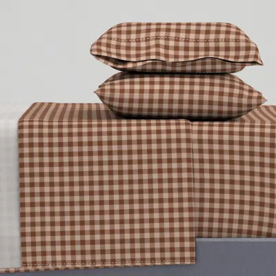 Spoonflower Gingham Blush And Cinnamon Queen Sheet Set