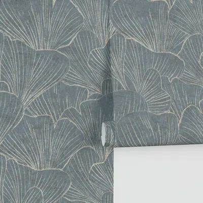 Spoonflower Gingko Leaf Modern Japandi Plaster Texture Minimalist Serene Old Dusty Blue Performance 2' X 12' In Gray