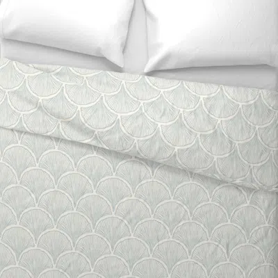 Spoonflower Gingko Leaves Hand Drawn Textured Scallop Fan Minimal Muted Baby Blue Tan S Euro Pillow