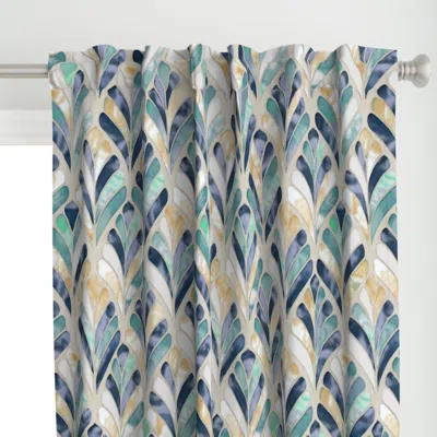 Spoonflower Glass Scalop Tiles Blue Curtain Panel