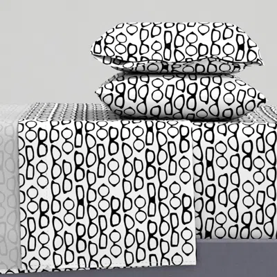 Spoonflower Glasses - White And Black By Andrea Lauren Queen Sheet Set