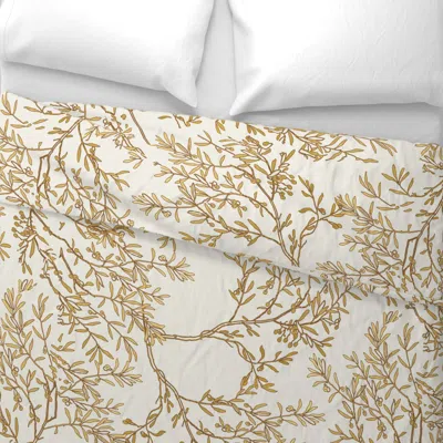 Spoonflower Gold Branches On Cream Toile Chinoiserie Ivory Wallpaper Medium Wide Cotton Sateen 3.5 oz 30" X 24" 