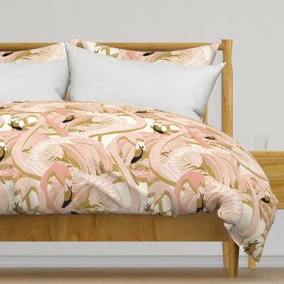 Spoonflower Golden Flamingo Linen Really Duvet Cover