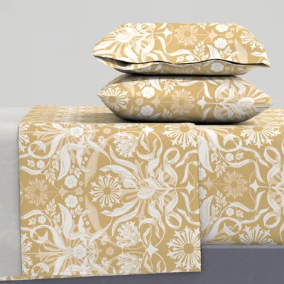 Spoonflower Golden Mustard Agapanthus Modern Neutral Dijon Yellow Cal King Sheet Set