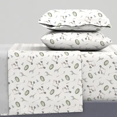 Spoonflower Golf Tee Time On Neutral Gingham Queen Sheet Set