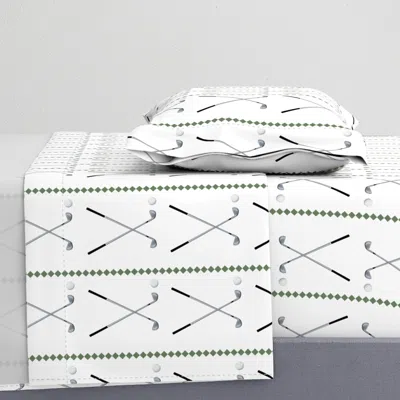 Spoonflower Golf Wallpaper & Golf  - Golf Clubs & Golf Balls In Grey & Green Twin Sheet Set