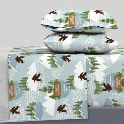 Spoonflower Gone Sqwatchin Bigfoot Yeti Sasquatch Green King Sheet Set