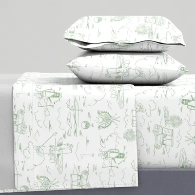 Spoonflower Gone To Golf Heaven Toile De Jouy Green Queen Sheet Set