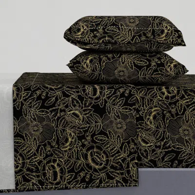 Spoonflower Gothic Rose Garden - Black And Gold - 12 Queen Sheet Set