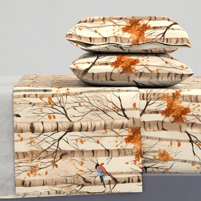 Spoonflower Grand Millennial Birch And Bullfinch King Sheet Set