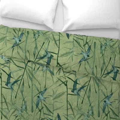 Spoonflower Grasses And Swallows- On Light Green With Teal On Top (large Scale) King Pillow Sham