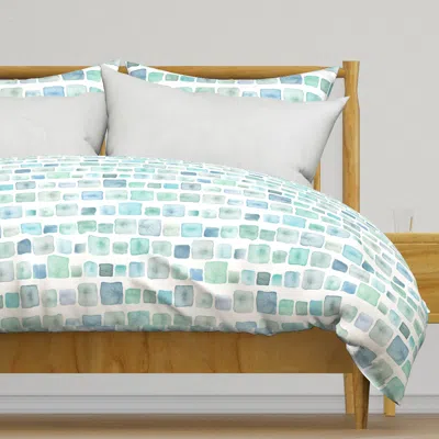 Spoonflower Green And Blue Squares Duvet Cover