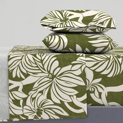 Spoonflower Green And Natural Tropical Canopy Botanical Pattern Queen Sheet Set