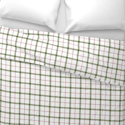 Spoonflower Green And Red On White Check Plaid Wide Cotton Sateen 3.5 oz 26" X 20" Standard Knife Edge