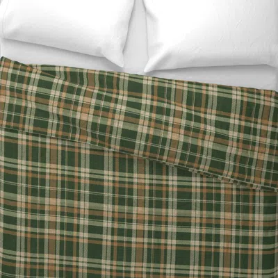 Spoonflower Green And Tan Tartan Woven Check Wide Cotton Sateen 3.5 oz 26" X 20" Standard Knife Edge