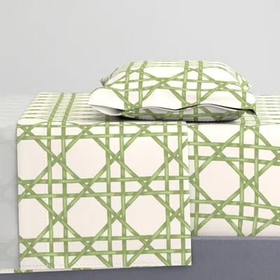 Spoonflower Green Bamboo Rattan Weave Trellis Lattice Cottagecore Farmhouse Cream Large Twin Xl Shee