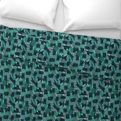 Spoonflower Green Forest Cute Cats Fairy Girl Elves Wide Cotton Sateen 3.5 oz 26" X 20" Standard Knife Edge