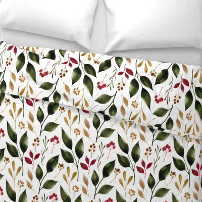 Spoonflower Green Red And Yellow Watercolor Leaves Wide Cotton Sateen 3.5 oz 26" X 20" Standard Knife Edge