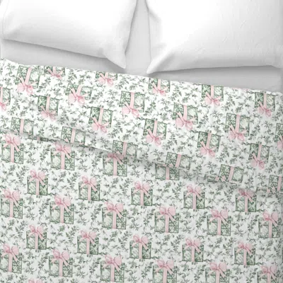 Spoonflower Green Toile Presents With Pink Bows - Vintage Holiday Shabby Chic Pattern King Pillow Sh