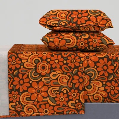Spoonflower Groovy Bloomscape - Spiced Tangerine Full Sheet Set