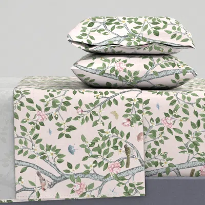 Spoonflower Half Scale Pale Pink Climbing Citrus Grove With Peonies Copy Full Sheet Set