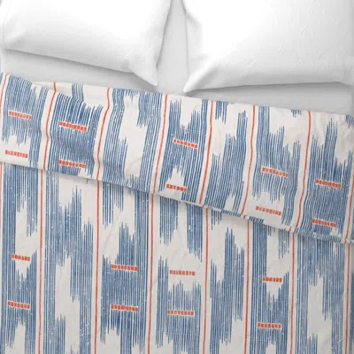 Spoonflower Hali Vintage Ikat Running Stripe Euro Pillow Sham In Blue