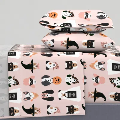 Spoonflower Halloween Puppies On Pink King Sheet Set