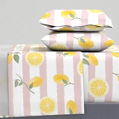 Spoonflower Hand Drawn Lemon Fruit Grand Millennial Cottagecore Stripes In Pink Purple Full Sheet Se