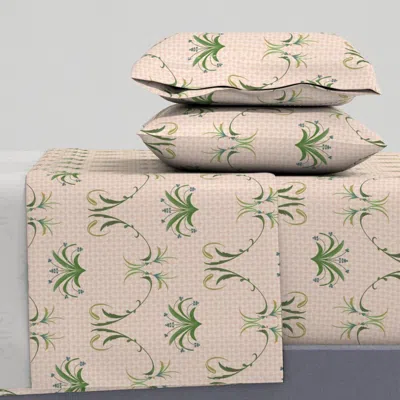 Spoonflower Hand Painted Pink Check With Regency Foliage Full Sheet Set
