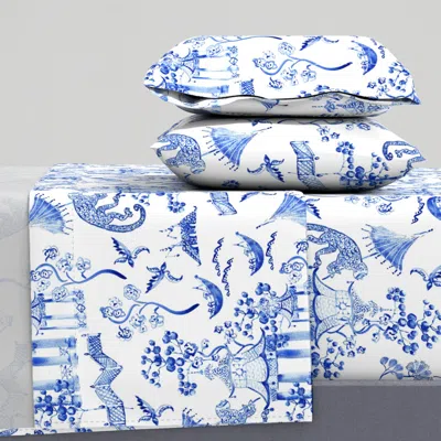 Spoonflower Hand Painted Watercolor Chinoiserie - Blue King Sheet Set