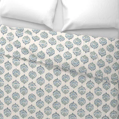 Spoonflower Handblock Medallion 6 Blue On Ivory Wide Cotton Sateen 3.5 oz 26" X 20" Standard Knife Edge