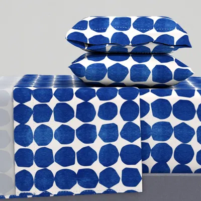 Spoonflower Hand-cut Paper Circle Geometric Pattern - Sapphire Ink Blue And White Queen Sheet Set