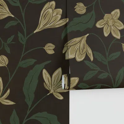Spoonflower Hand-drawn Delicate Heritage Revival Vintage Floral In Dark Brown (large) Performance 2' X 12' In Green