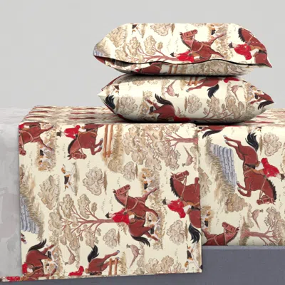 Spoonflower Hand-painted Equestrian Hunt Toile English Countryside Large Scale King Sheet Set