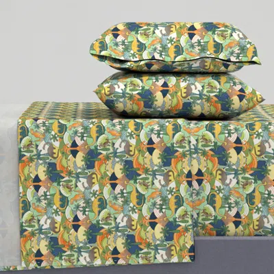 Spoonflower Happy Dinosaurs Mini Autumn Colors Small Scale Kids Face Mask Green Cal King Sheet Set