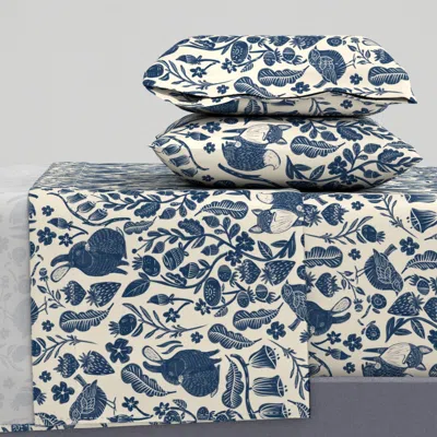Spoonflower Happy Forest - Block Stamping King Sheet Set In Blue