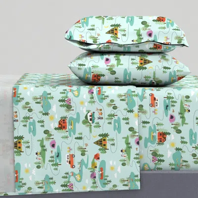 Spoonflower Happy Trails - Brights Large Scale Cal King Sheet Set