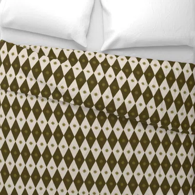 Spoonflower Harlequin Diamonds Celestial Night Sky Moon Stars Dark Khaki Cream Bronze King Pillow Sh