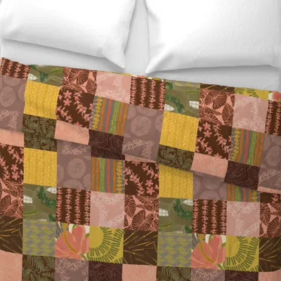 Spoonflower Hawaiian Patchwork Quilt Browns 5 Inch Wide Cotton Sateen 3.5 oz 26" X 20" Standard Knife Edge
